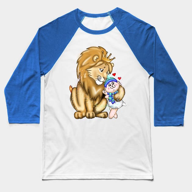 Lion and a little lamb (boy) Baseball T-Shirt by Marcia Shiono 